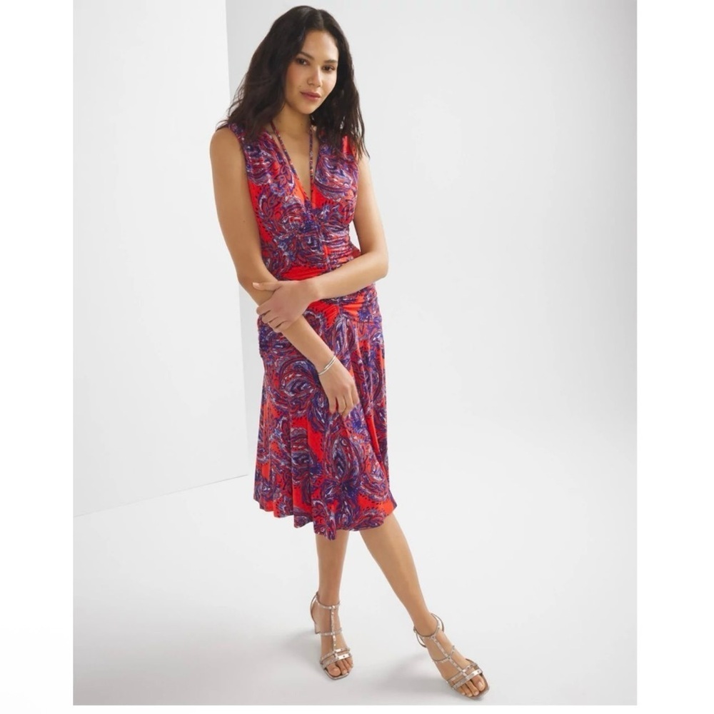 White House Black Market mia paisley red/Blue Midi Dress size 14 nwt